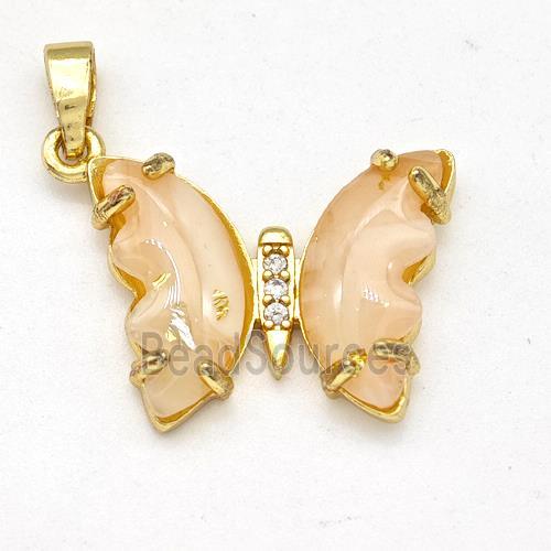 Peach Acrylic Butterfly Pendant Copper Gold Plated