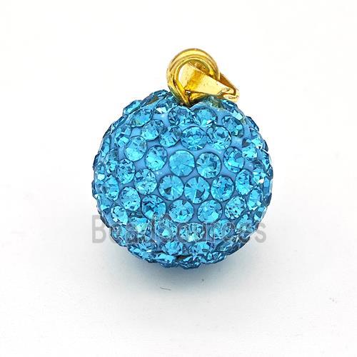 Clay Round Pendant Micro Pave Skyblue Rhinestone