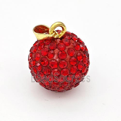 Clay Round Pendant Micro Pave Red Rhinestone