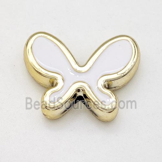 Resin Butterfly Beads White Enamel Gold Plated