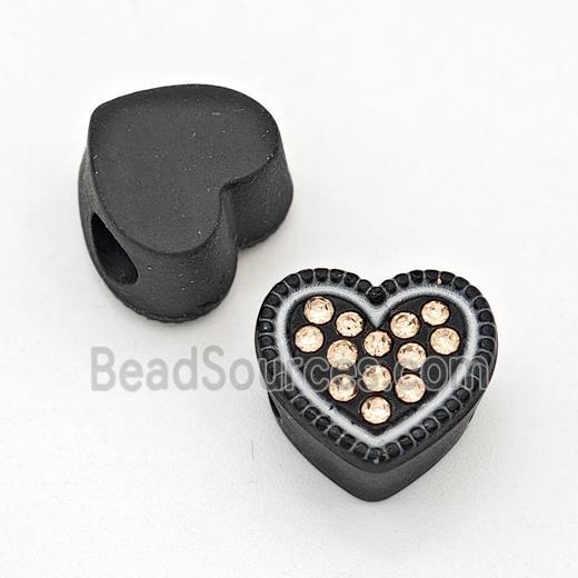 Black Resin Heart Micro Pave Rhinestone Large Hole