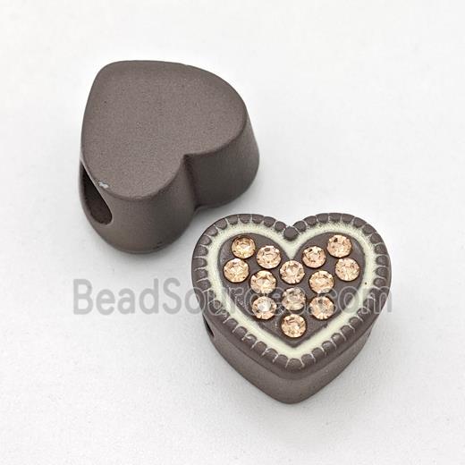 Chocolate Resin Heart Micro Pave Rhinestone Large Hole