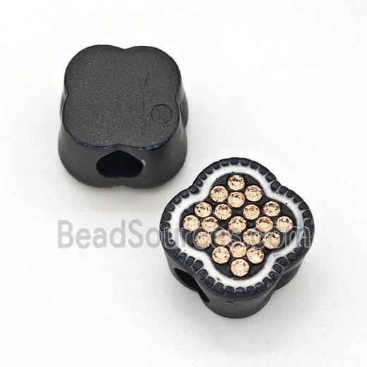 Black Resin Clover Beads Micro Pave Rhinestone Large Hole