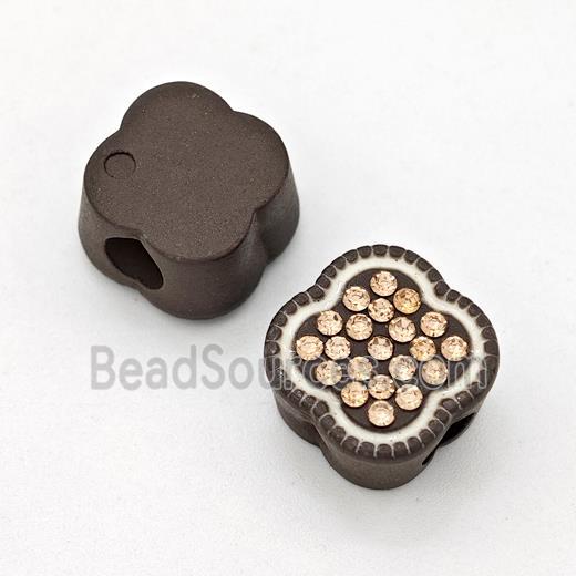 Chocolate Resin Clover Beads Micro Pave Rhinestone Large Hole