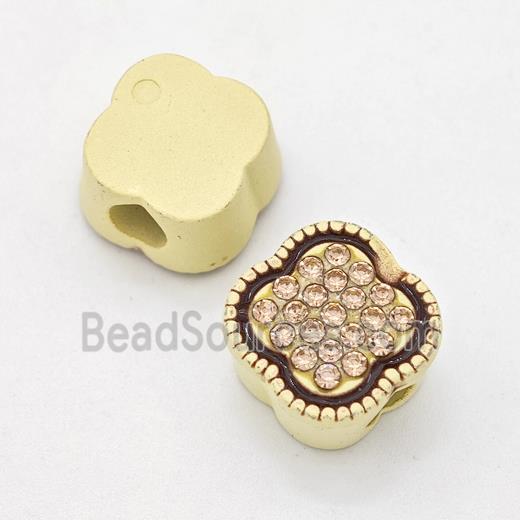 Gold Resin Clover Beads Micro Pave Rhinestone Large Hole