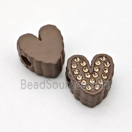 Chocolate Resin Heart Beads Micro Pave Rhinestone Large Hole