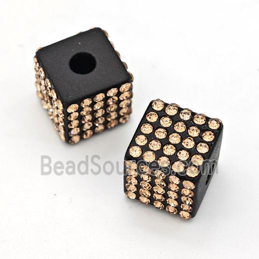 Black Resin Cube Beads Micro Pave Rhinestone Large Hole