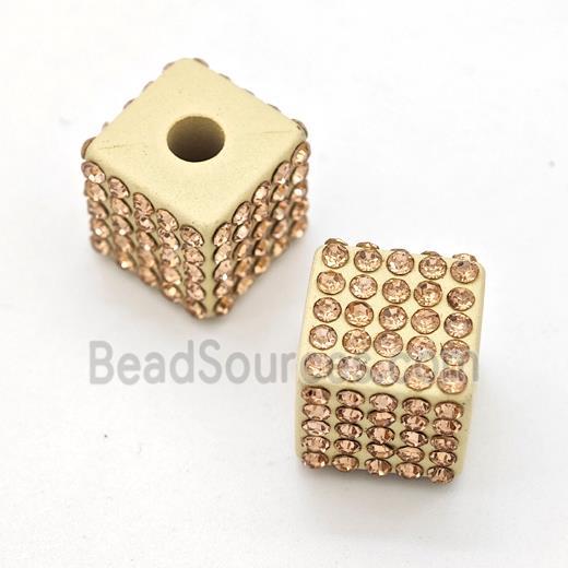 Gold Resin Cube Beads Micro Pave Rhinestone Large Hole