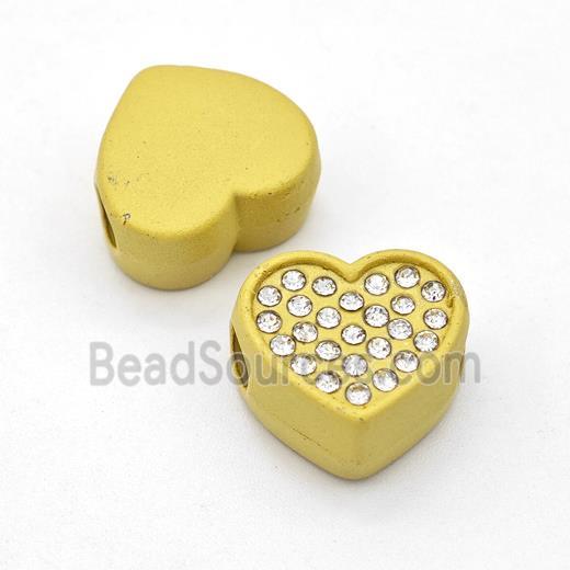 Gold Resin Heart Beads Micro Pave Rhinestone Large Hole