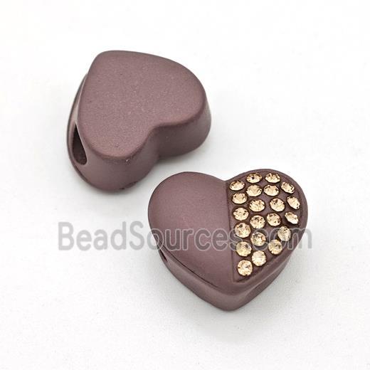 Chocolate Resin Heart Beads Micro Pave Rhinestone Large Hole