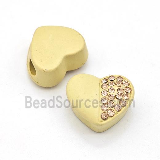 Gold Resin Heart Beads Micro Pave Rhinestone Large Hole