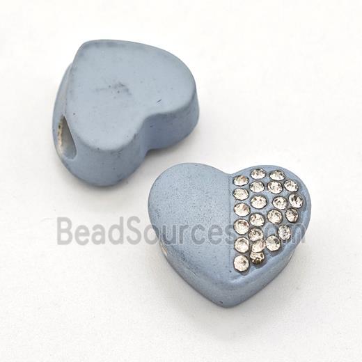 Bluegray Resin Heart Beads Micro Pave Rhinestone Large Hole