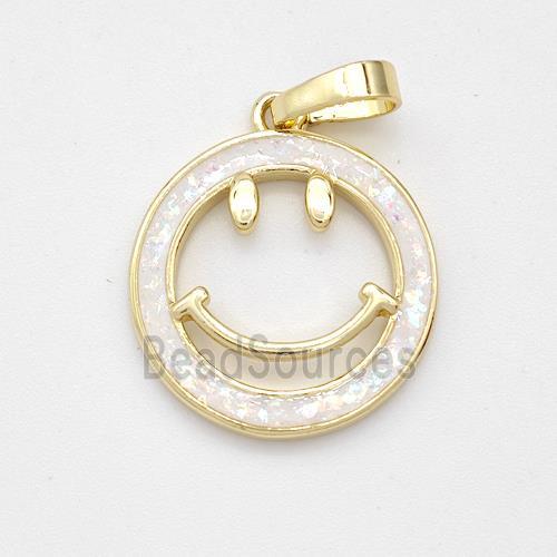 Copper Emoji Pendant Pave White Fire Opal Smileface 18K Gold Plated