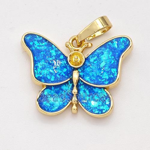 Copper Butterfly Pendant Pave Blue Fire Opal 18K Gold Plated