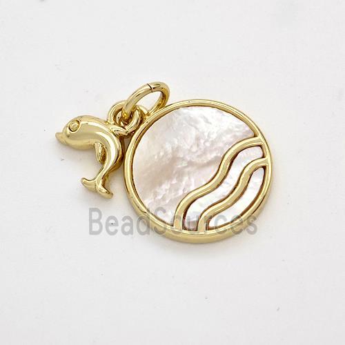 Copper Sun Pendant Pave Shell Dolphin 18K Gold Plated