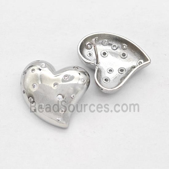 Copper Heart Stud Earring Micro Pave Zirconia Platinum Plated