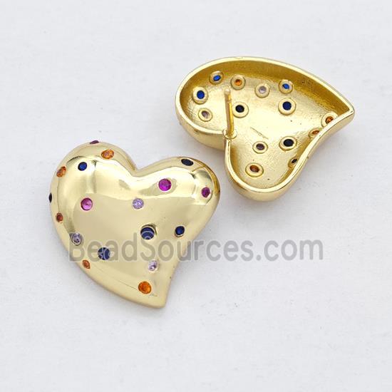 Copper Heart Stud Earring Micro Pave Zirconia Gold Plated