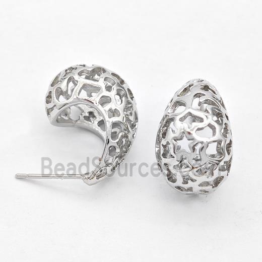 Copper Teardrop Stud Earrings Hollow Platinum Plated