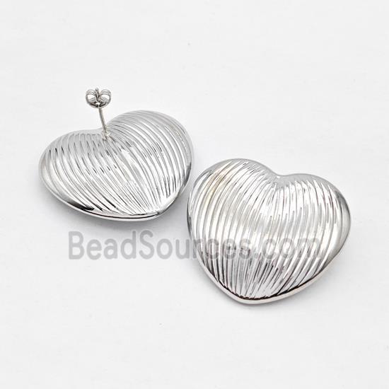 Copper Heart Stud Earrings Platinum Plated