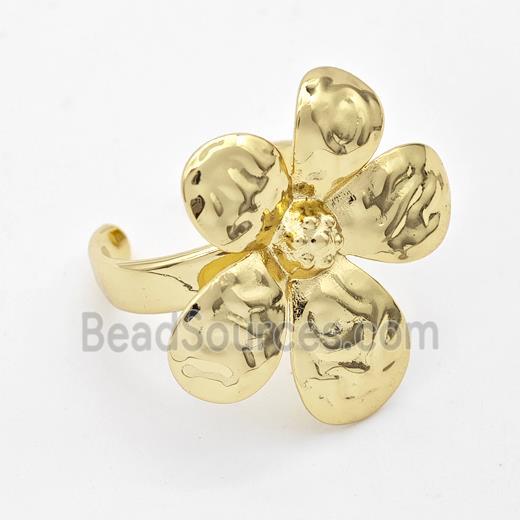 Copper Flower Rings Hammered Gold Plated