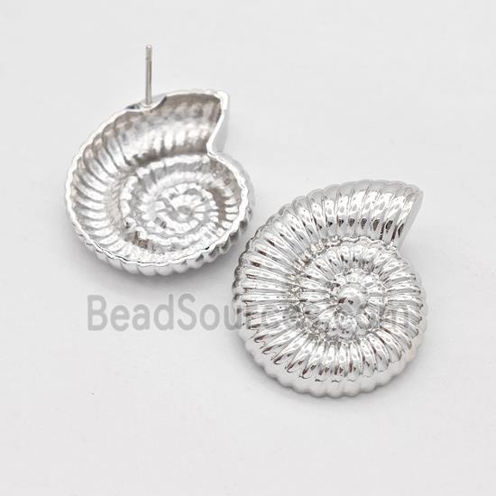 Copper Stud Earrings Nautilus Shell Platinum Plated