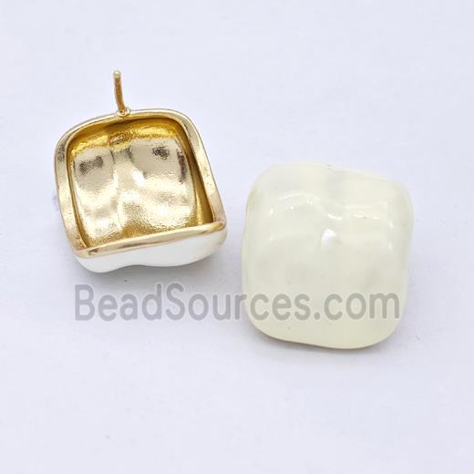 Copper Stud Earrings MilkWhite Enamel Gold Plated