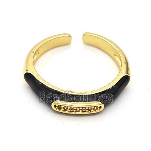 Copper Rings Pave Zirconia Black Enamel Gold Plated