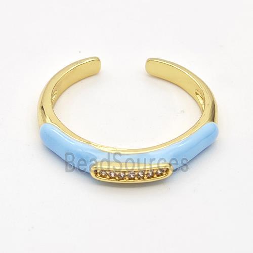 Copper Rings Pave Zirconia Blue Enamel Gold Plated