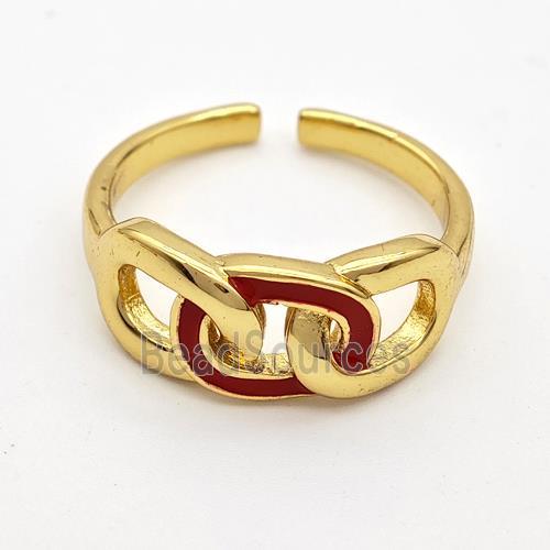 Copper Rings Red Enamel Gold Plated