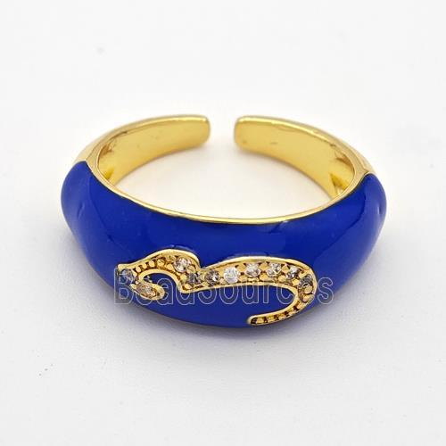 Copper Rings Pave Zirconia Royalblue Enamel Gold Plated