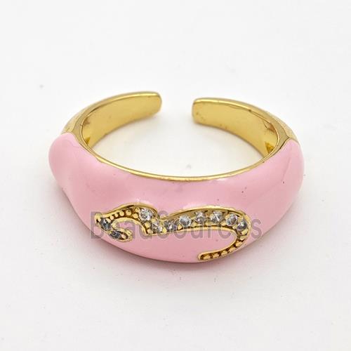 Copper Rings Pave Zirconia Pink Enamel Gold Plated