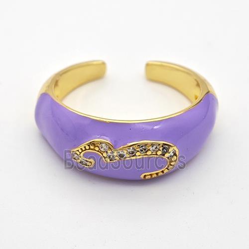 Copper Rings Pave Zirconia Lavender Enamel Gold Plated