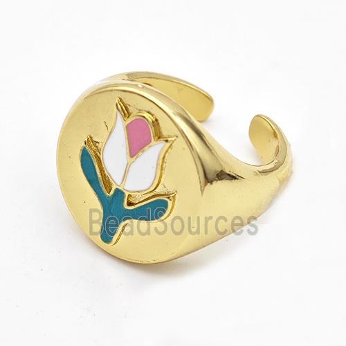 Copper Tulip Rings Enamel Flower Gold Plated