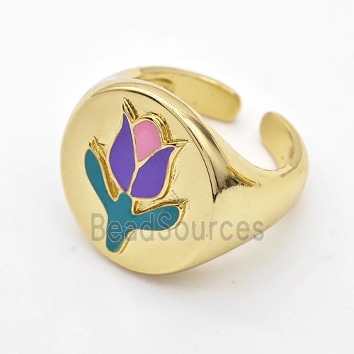 Copper Tulip Rings Enamel Flower Gold Plated