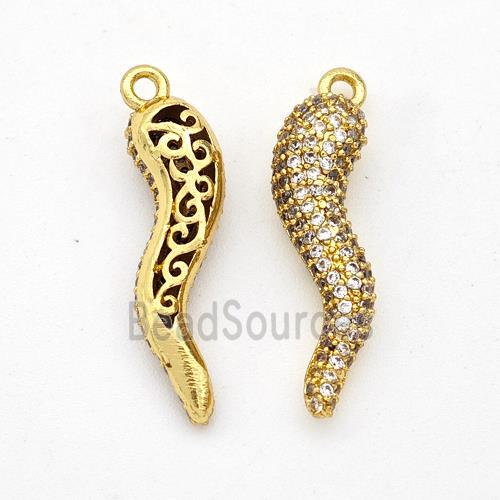 Copper Chili Pendant Micro Pave Zirconia Capsicum Gold Plated