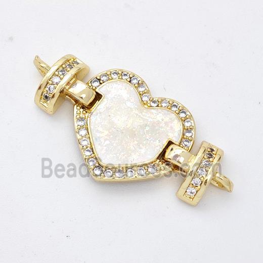 Copper Connector Pave White Fire Opal Zirconia Heart 18K Gold Plated