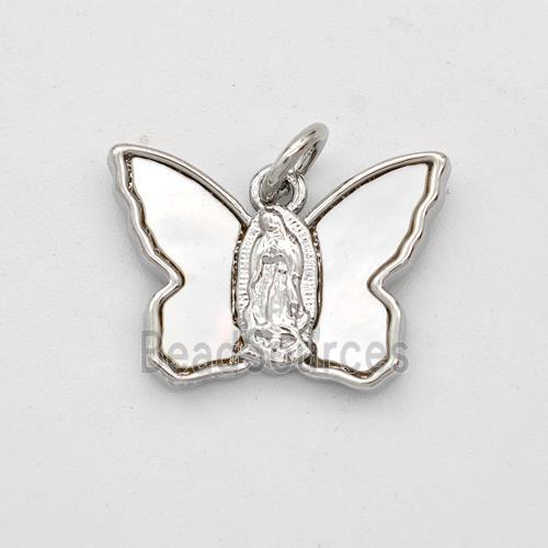 Copper Butterfly Pendant Pave Shell Virgin Mary Platinum Plated