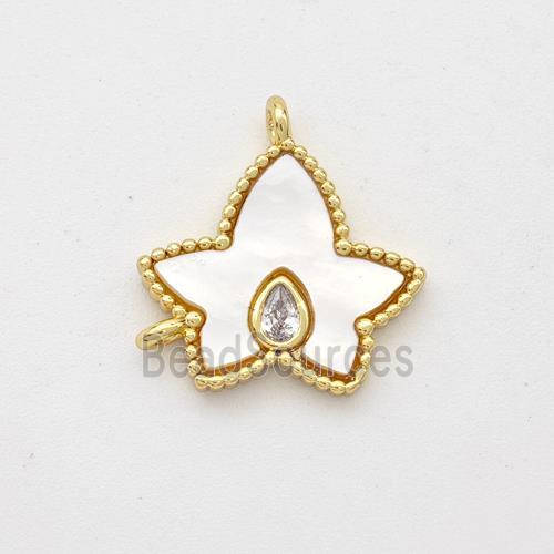 Copper Maple Leaf Pendant Pave Shell Zirconia 2loops 18K Gold Plated
