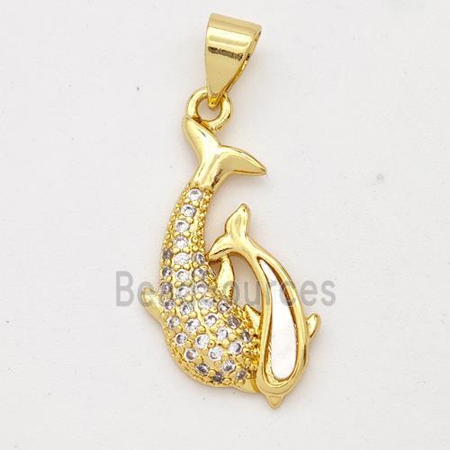 Copper Dolphin Pendant Pave Shell Zirconia 18K Gold Plated