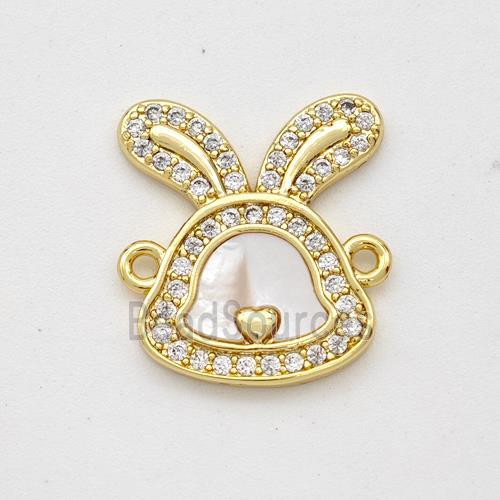 Copper Rabbit Connector Pave Shell Zirconia 18K Gold Plated