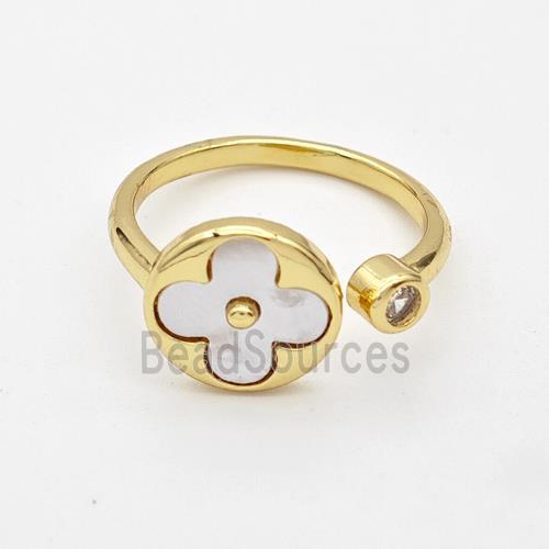 Copper Clover Rings Pave Shell 18K Gold Plated