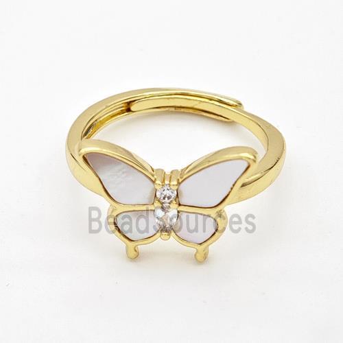 Copper Butterfly Rings Pave Shell Adjustable 18K Gold Plated