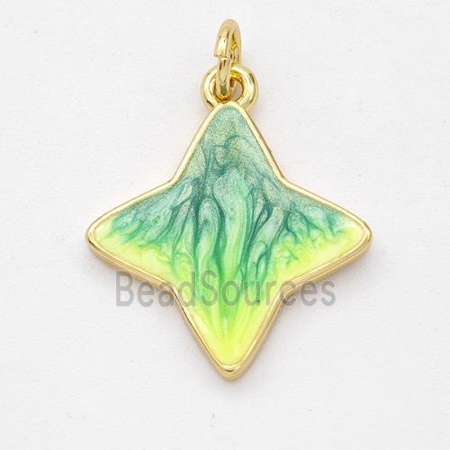 Copper Star Pendant Yellow Green Painted 18K Gold Plated