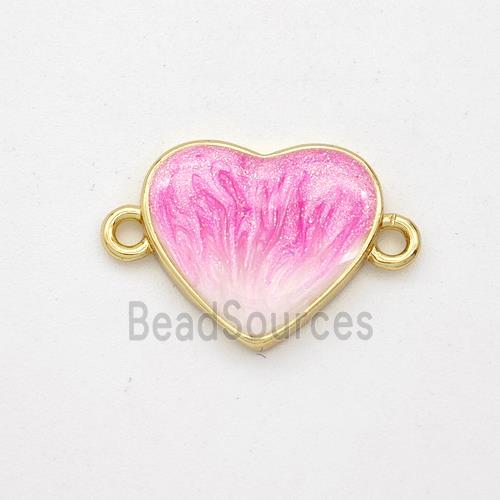 Copper Heart Connector Pink Painted 18K Gold Plated