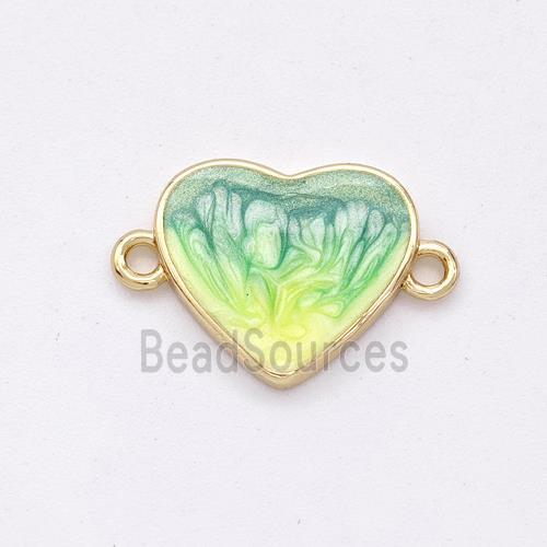 Copper Heart Connector Yellow Green Painted 18K Gold Plated