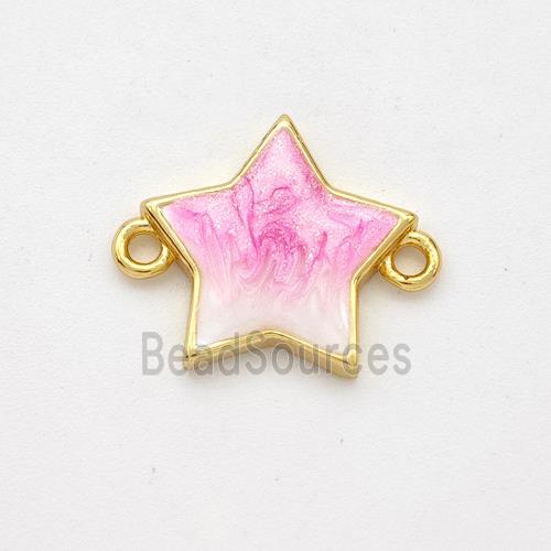 Copper Star Connector Pink Painted 18K Gold Plated