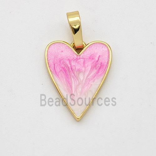 Copper Heart Pendant Pink Painted 18K Gold Plated