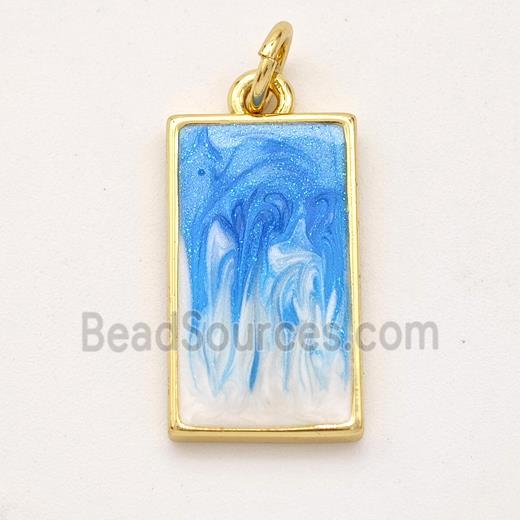 Copper Rectangle Pendant Blue Painted 18K Gold Plated