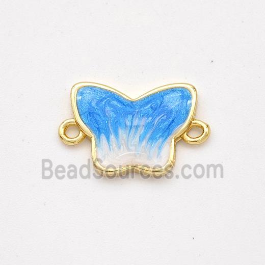 Copper Butterfly Connector Blue Painted 18K Gold Plated