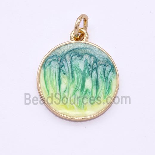 Copper Circle Pendant Yellowgreen Painted 18K Gold Plated